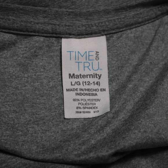 Time & Tru Maternity Long Sleeve V-Neck T-Shirt in Medium Gray Ruched Size L - Picture 6 of 8